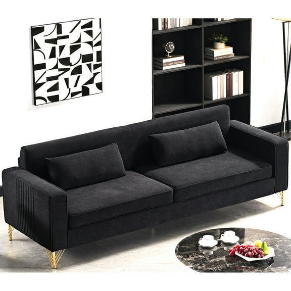 Black Velvet 3 For Living Room, Classic Modern Aesthetics, Comfort, Easy To Maintain Style 85.8" Room Couch, 3 Seater With Style, Luxurious Soft Feel, Hassle- Upkeep