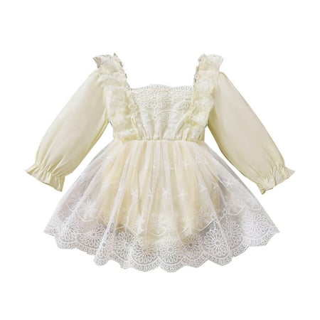 

TAIAOJING Baby Romper Girls Lace Ruffles Long Sleeve Bodysuits Dress One Piece Outfits 12-18 Months