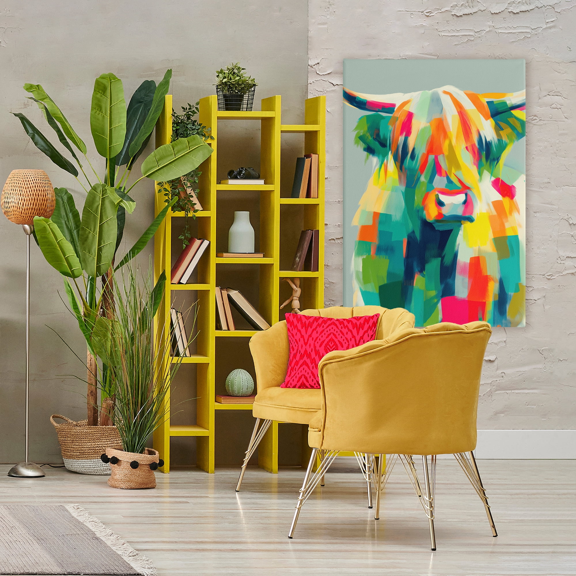 Stupell Industries Highland Cow Abstract Patchwork Canvas Wall Art, design by Chromatic Storm Studio