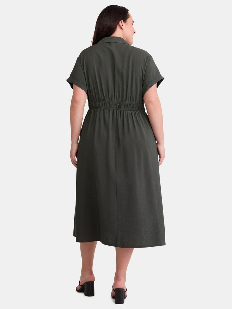 green emerald velvet dress Kelly Green Cotton Linen Blend Mini Dress - Shirt Dresses