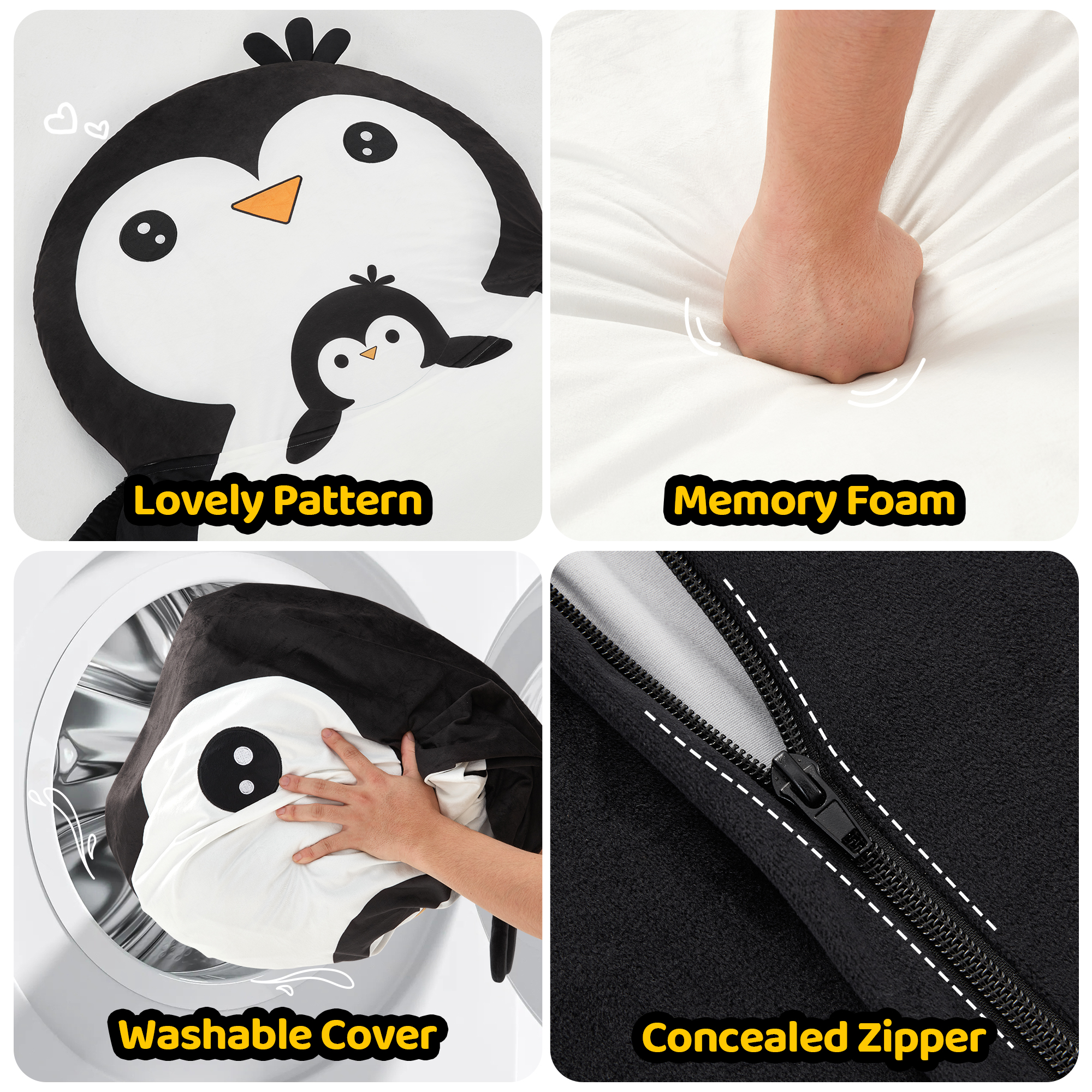 Hobestluk Bean Bag Chairs Bean Bag Floor Cushion Sleeping Mat Bean Bag Chair for Adults Beanbag Lounger for Living Room Bedroom or Playroom (Black, Medium, Penguin)