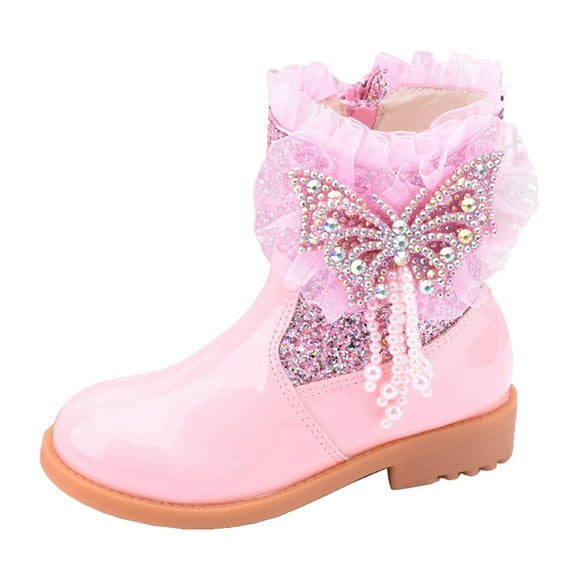 Krdevn Girls Boots - Toddler Girls Booties Little Kid Shoes Short Boots Girls Snow Boots Cotton Boots Princess Shoes -Toddler Boots,Cowgirl Boots,Color:Pink,Size:12.5-13 Years