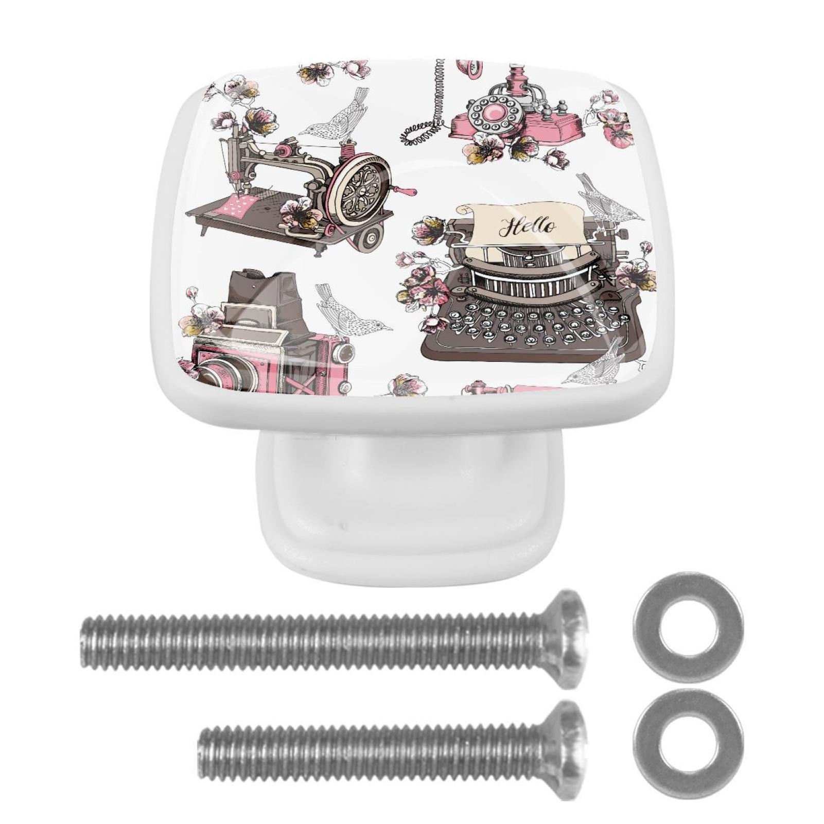 Ownta Vintage Typewriter Sewing Machine Square Glass Drawer Handles