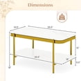 thumbnail image 3 of Costway Rectangular Coffee Table, 2-Tier Center Table with Lower Shelf for Bedroom, Office White + Gold, 3 of 10