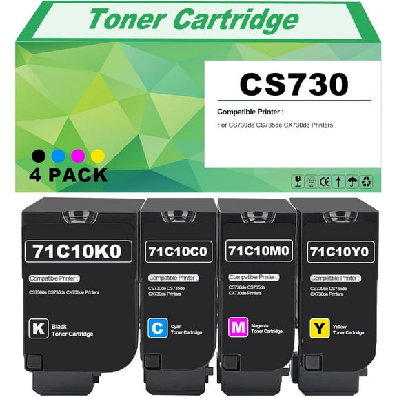 CS730 Toner Cartridge 71C10K0 71C10C0 71C10Y0 71C10M0 Compatible for CX730de CX735adse CS735de CS730de Printers（4Pack, BCMY）