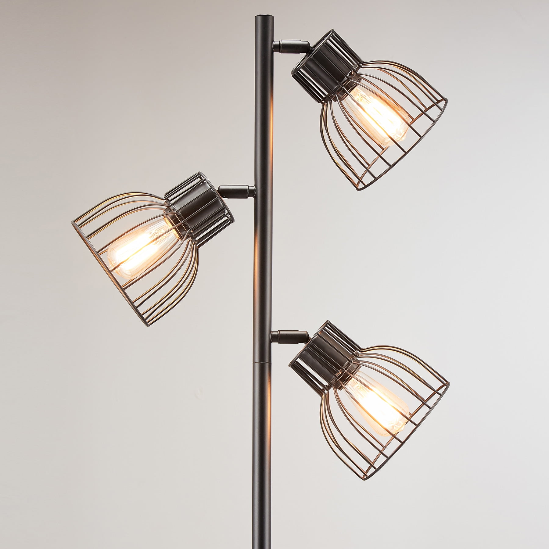 Bestco 5'5" Industrial Floor Lamp w Adjustable Metal Shades, 3 Bulbs Incl., Black