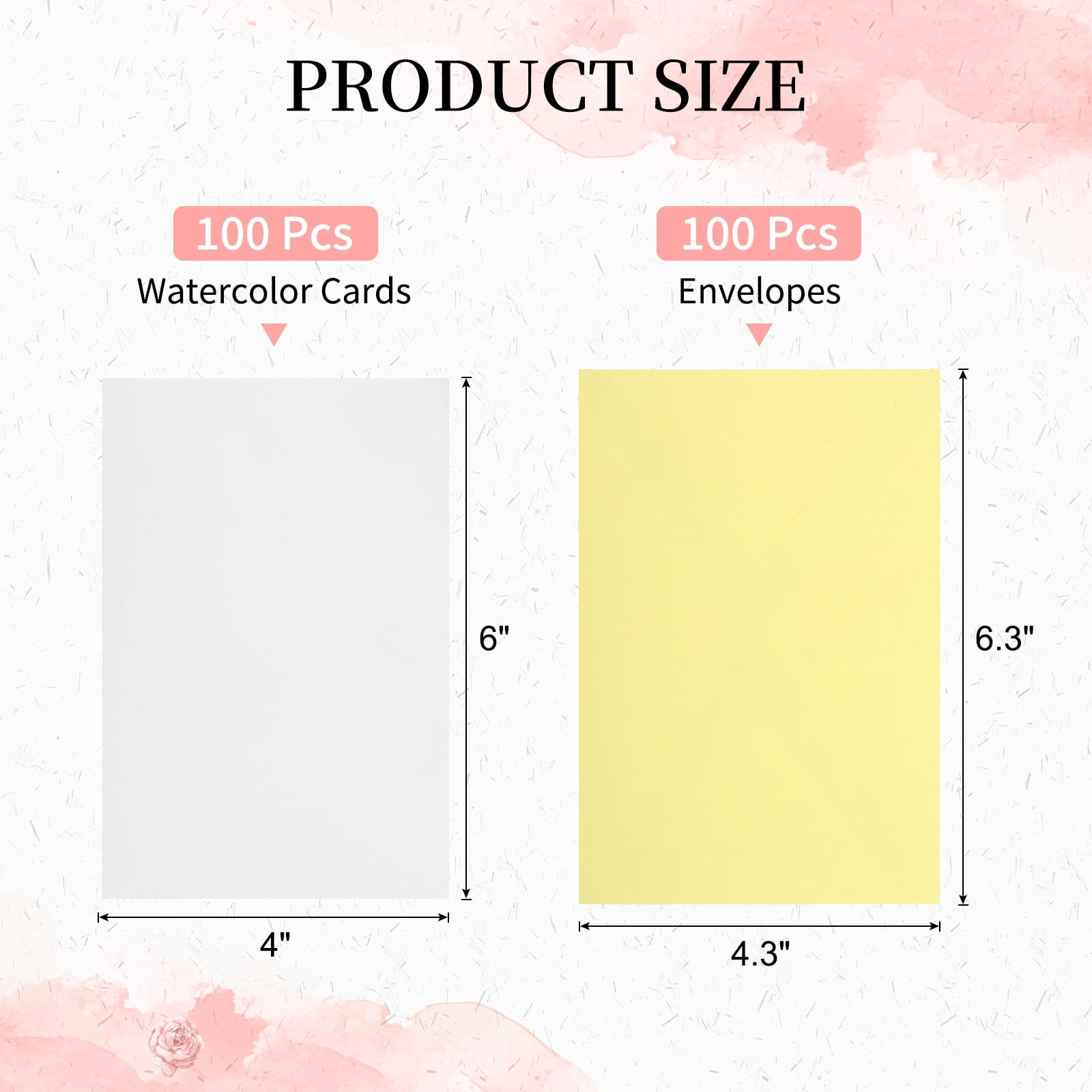 4x6 Inch Pure Cotton Watercolor Cards, 100 Sets Postcards with Envelopes 92lb/250 GSM for Art Painting Creative Thank Notes, Yellow