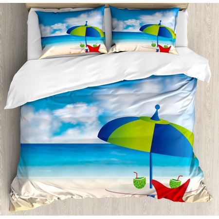 Beach King Size Duvet Cover Set Relaxing Scene With Umbrella And