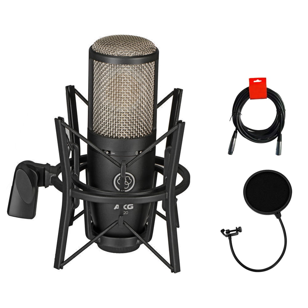 AKG P420 Condenser Microphone with Knox Studio Stand Pop Filter and XLR Cable Bundle 