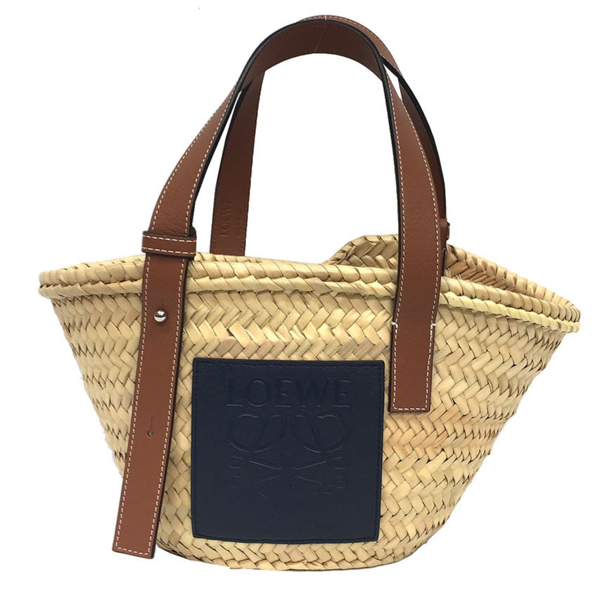 Authenticated Used Loewe LOEWE Basket Bag Small 327.02NS93A Palm Leaf  Handbag Beige Navy Women's Back 