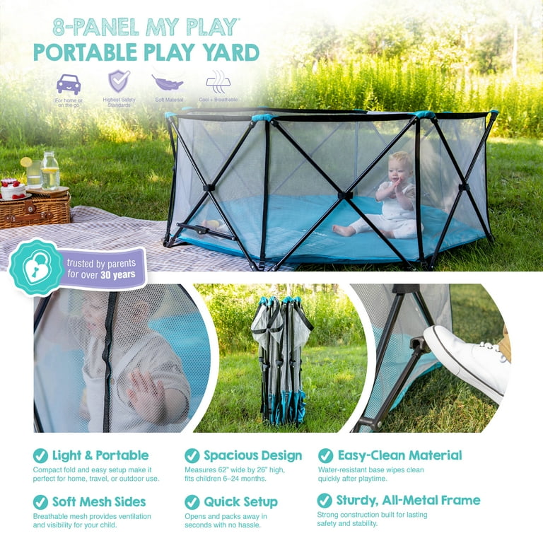 Regalo My Play Portable Play Yard, Teal, 8-Panel, Indoor and