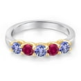 thumbnail image 3 of Gem Stone King 925 Silver and 10K Yellow Gold Blue Tanzanite and Red Created Ruby Wedding-Bands Ring for Women | 1.04 Cttw | Round 3.5MM | Gemstone December Birthstone | Size 5, 3 of 6