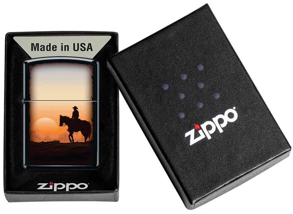 Cowboy Sunset Black Matte Zippo Lighter