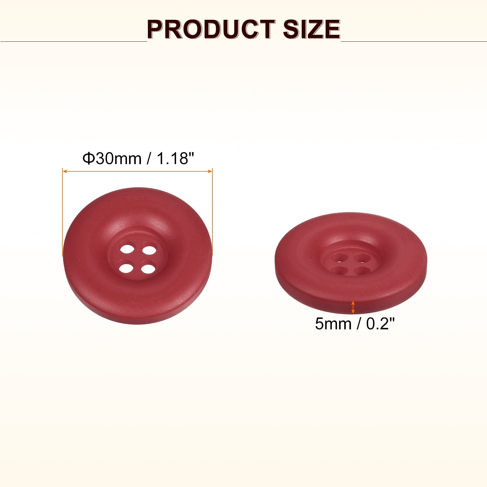 Uxcell 50pcs Sewing Button 30mm 4 Holes Resin Round Crafting Buttons, Bright Red