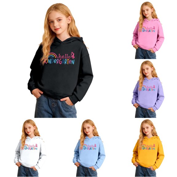 XAOFW Girls Back To School Hoodies Long Sleeve Letter Print Hooded Sweatshirt Loose Fit Pullover Hoodies For Daily Wear And Outdoor Activities Breathable Tops 3-4 Years