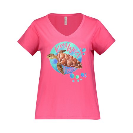 

Inktastic Key West Florida Swimming Sea Turtle with Bubbles Women s Plus Size V-Neck
