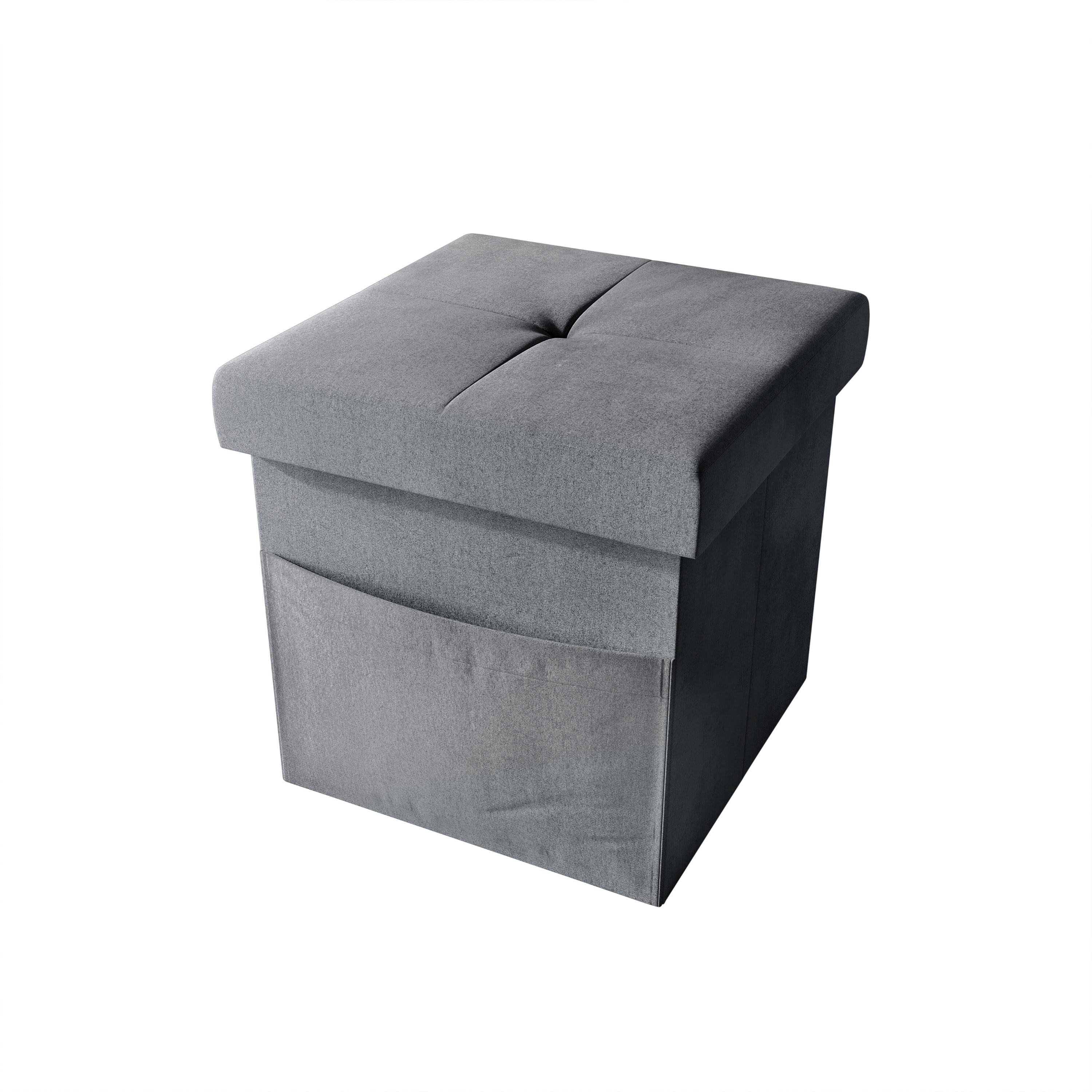 Home Design Chico 12" Tufted Upholstered Folding Storage Bench with Deep Cushion and Front Pocket, Multi-Purpose Rectangular Design for Bedroom, Entryway, or Living Room, Dark Gray