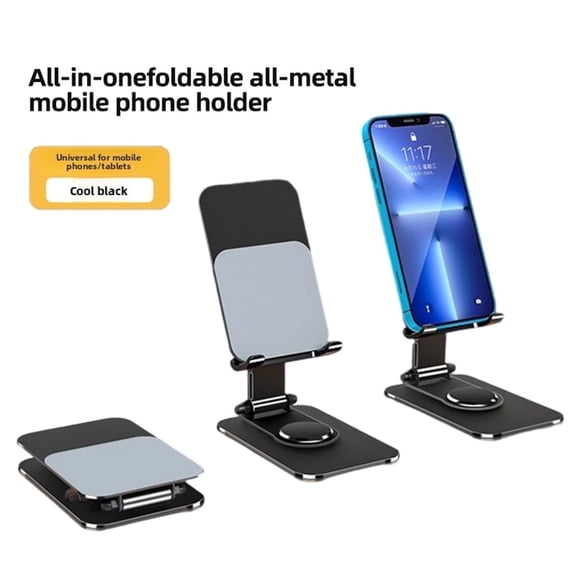 All-Metal Foldable 360° Rotatable Phone & Tablet Holder - Lightweight Aluminum Alloy Desktop Stand for Home/Office/Travel | Heavy Duty Stable Mount for Work & Entertainment
