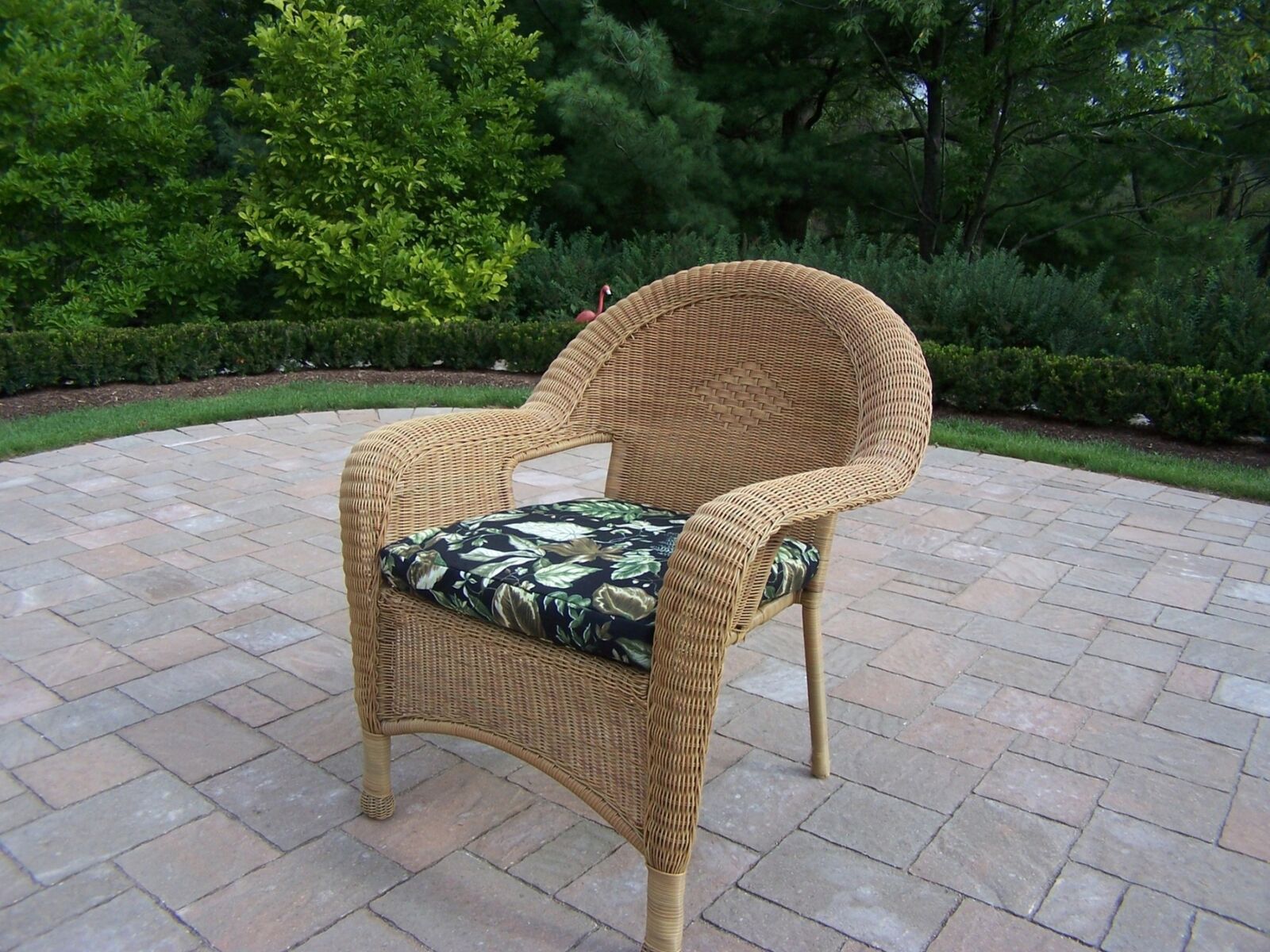 Outdoor Living and Style Pack of 2 Honey Brown Outdoor Patio Resin Wicker Armchairs - Blue Cushions - image 2 of 2