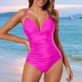 thumbnail image 2 of Arnsht Women's Soft Comfortable Tummy Control Swimsuit One Piece Slimming Ruched Push Up Bathing Suit Vintage Padded Retro V Neck Swimwear Hot Pink M, 2 of 4