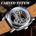 thumbnail image 4 of Timeless Luxury Square Mechanical Watch - Intricate Carvings, Dual Skeleton Dial, Automatic Self-Wind, Vintage Leather Strap Wristwatch, 4 of 10