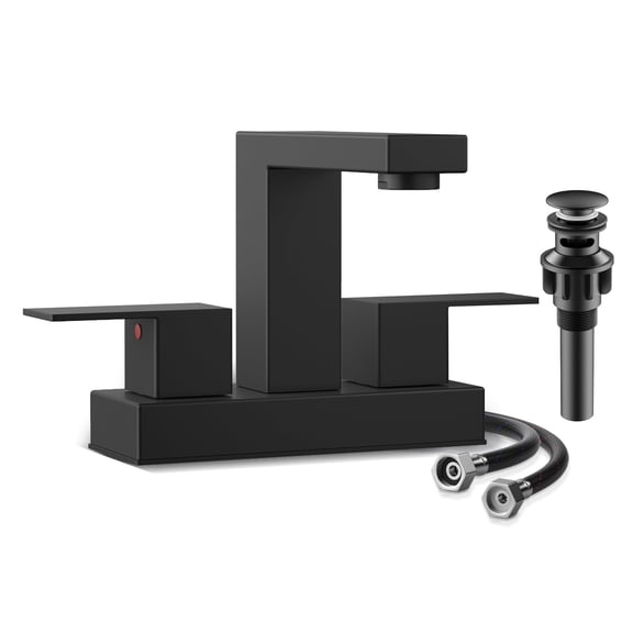 KINGTACK Bathroom Faucets, 4 Inch Matte Black Bathroom Faucets for Sink 3 Hole, 2 Handle Bathroom Sink Faucets with Pop-up Drain and Supply Lines