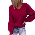 thumbnail image 2 of V cuello mujer suéter manga larga color puro moda piel agradable transpirable suéter femenino, 2 of 5