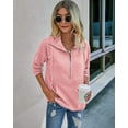 thumbnail image 3 of PRETTYGARDEN Women's Casual Long Sleeve Lapel Zipper Sweatshirt Drawstring Loose Pullover Tops, 3 of 7