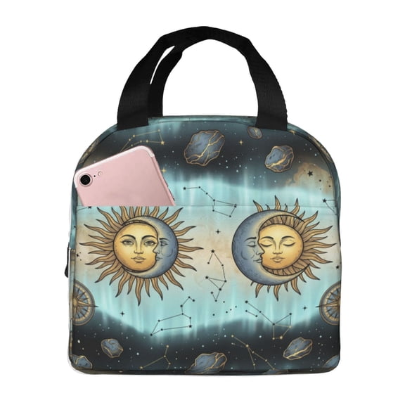 Sun And Moon Lunch Bag Reusable Leakproof Insulated Lunch Box Zipper Closure Thermal Cooler Tote Bag Food Container Snack Bag For Women Men Work Office Picnic Travel