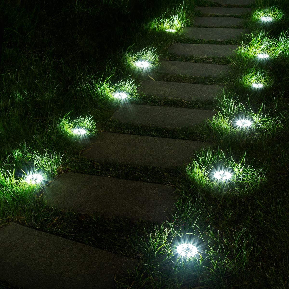 4 Pack 8 LED Solar Ground Lights Outdoor Pathway Light  Cool White Waterproof