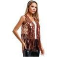 thumbnail image 2 of Eandarui Womens Sequin Sleeveless Fringe Tassel Vest Sleeveless Open Front Cardigan Rave Party Gold S, 2 of 4