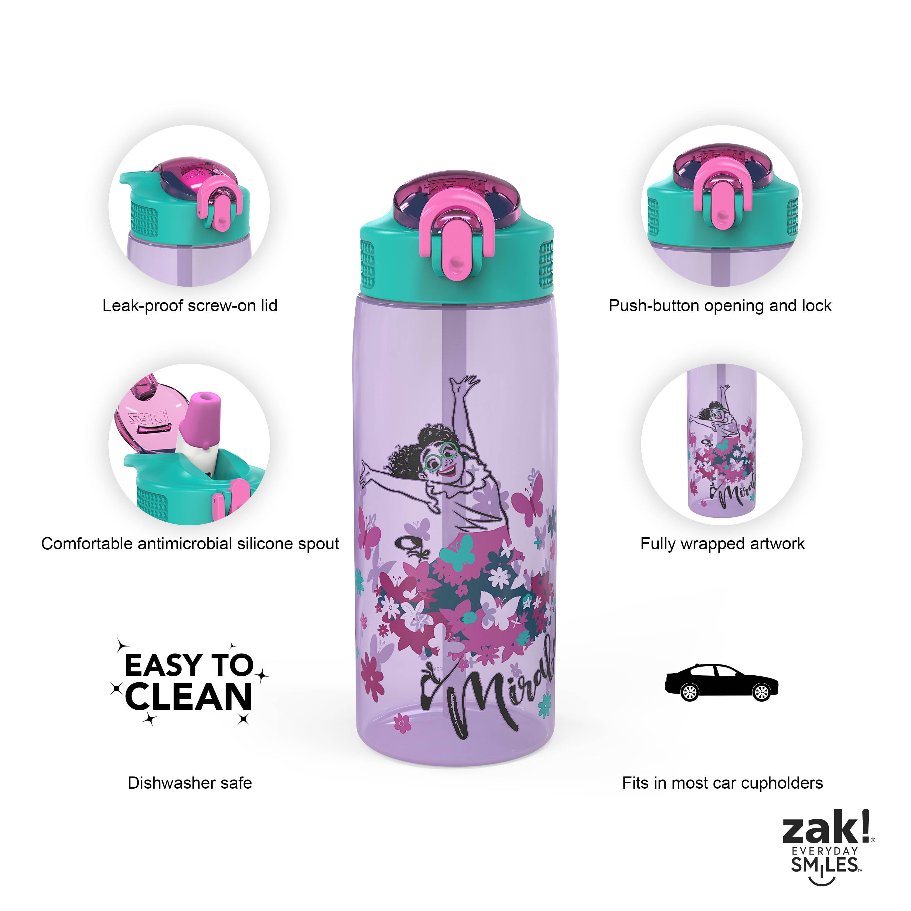 Zak Designs Miraculous Ladybug Water Bottle For School or Travel 25 oz  Durable Plastic Water Bottle With Straw Handle and Leak-Proof Pop-Up Spout  Cover Miraculous Ladybug 25oz
