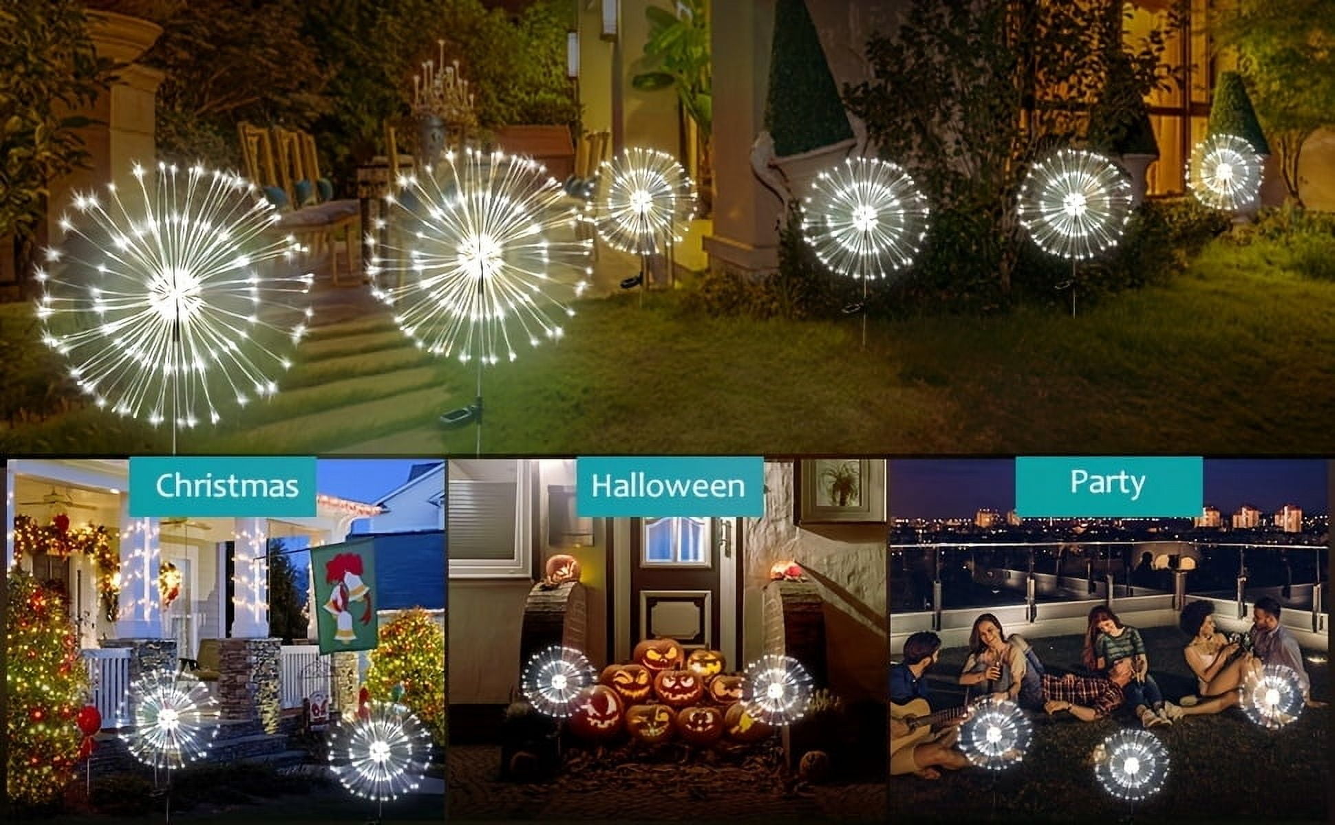 2pcs Solar Firework Lights, Multi-Color 60-720 LED Landscape Lights | 8 Lighting Modes, Outdoor Decoration for Halloween, Weddings, and Christmas