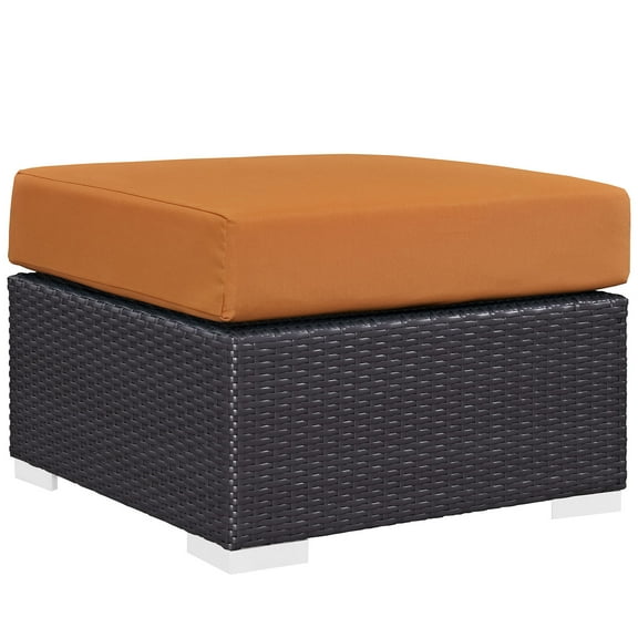Modern Contemporary Urban Design Outdoor Patio Balcony Square Ottoman, Orange, Rattan