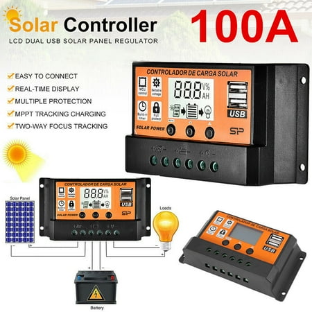 

100A MPPT Solar Panel Regulator Charge Controller Auto Focus Tracking 12/24V US