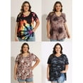 thumbnail image 5 of CASSIE LIZ Womens Plus Size Tops 2X Summer V Neck Shirts Purple Sequin Party Short Sleeve Fashion Tee Loose Fit Tunics Spring Blouses Casual Slit Hem Pullovers 2XL 18W 20W, 5 of 5