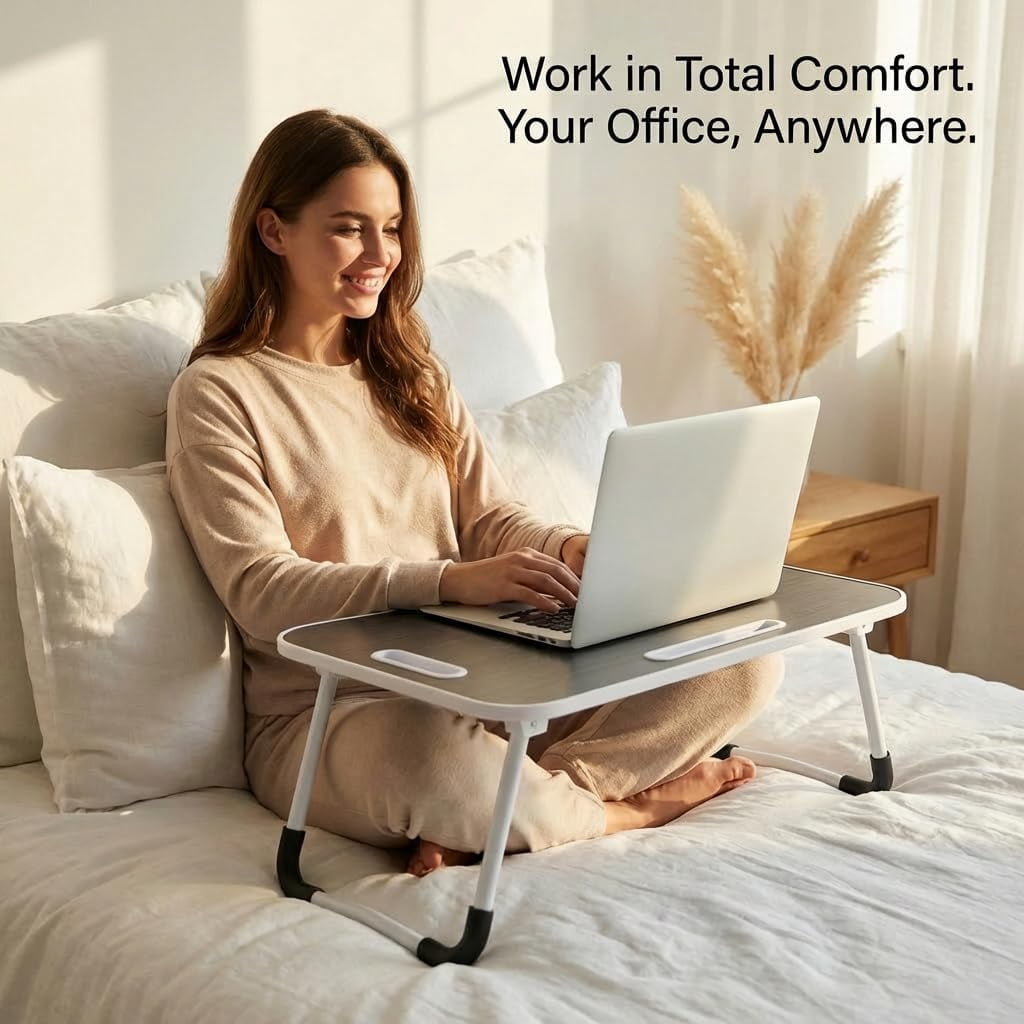 Foldable Lap Desk for Laptop & Writing - 23 inch Bed Tray Table with Cup Holder & Tablet Slot - Portable Notebook Stand for Eating, Sofa, Couch & WFH Students