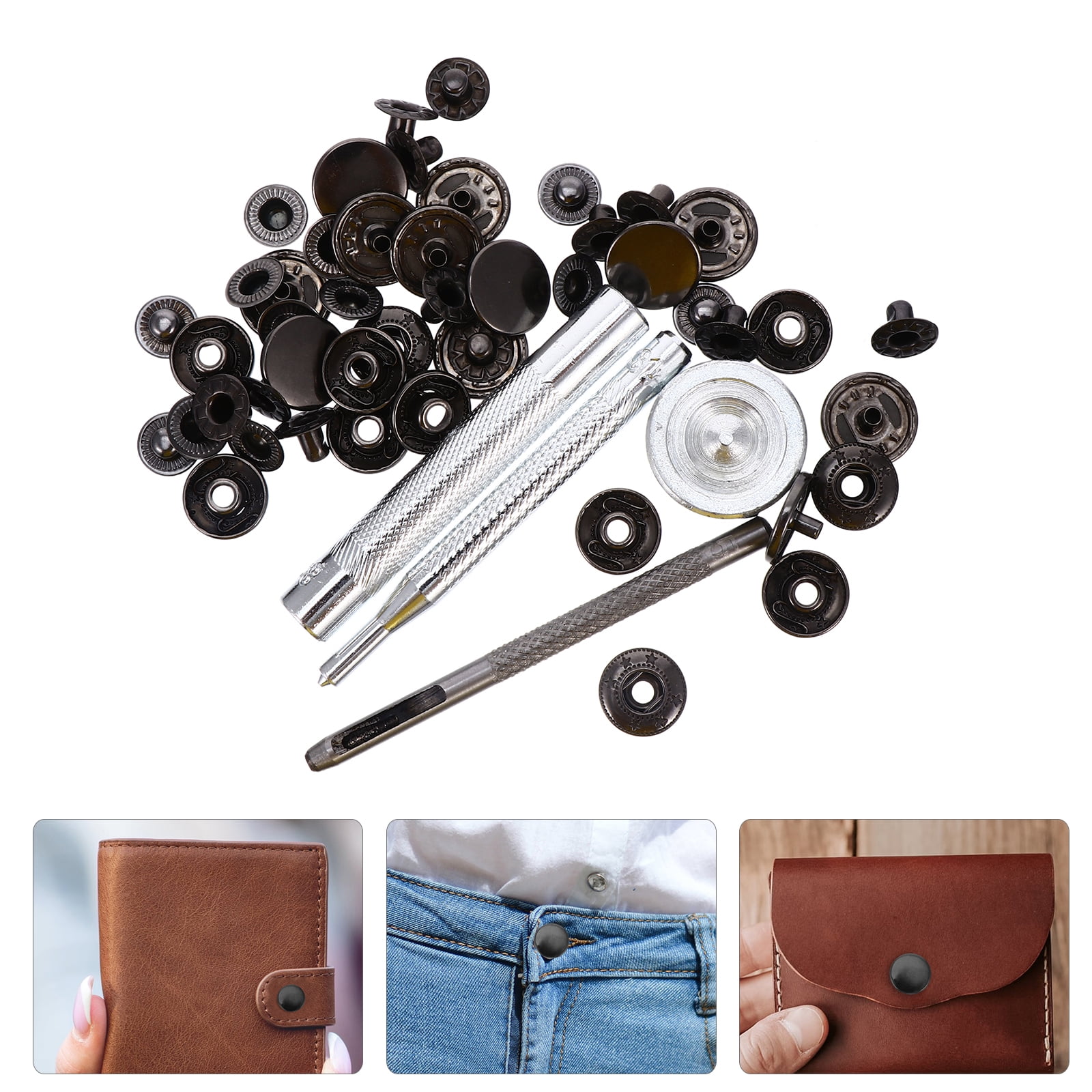 12 Sets Premium Brass Heavy Duty Leather Snap Fasteners Kit, 15mm Metal  Snap Buttons Kit Press Studs Leather Rivets And Snaps For Clothing,  Leather, J