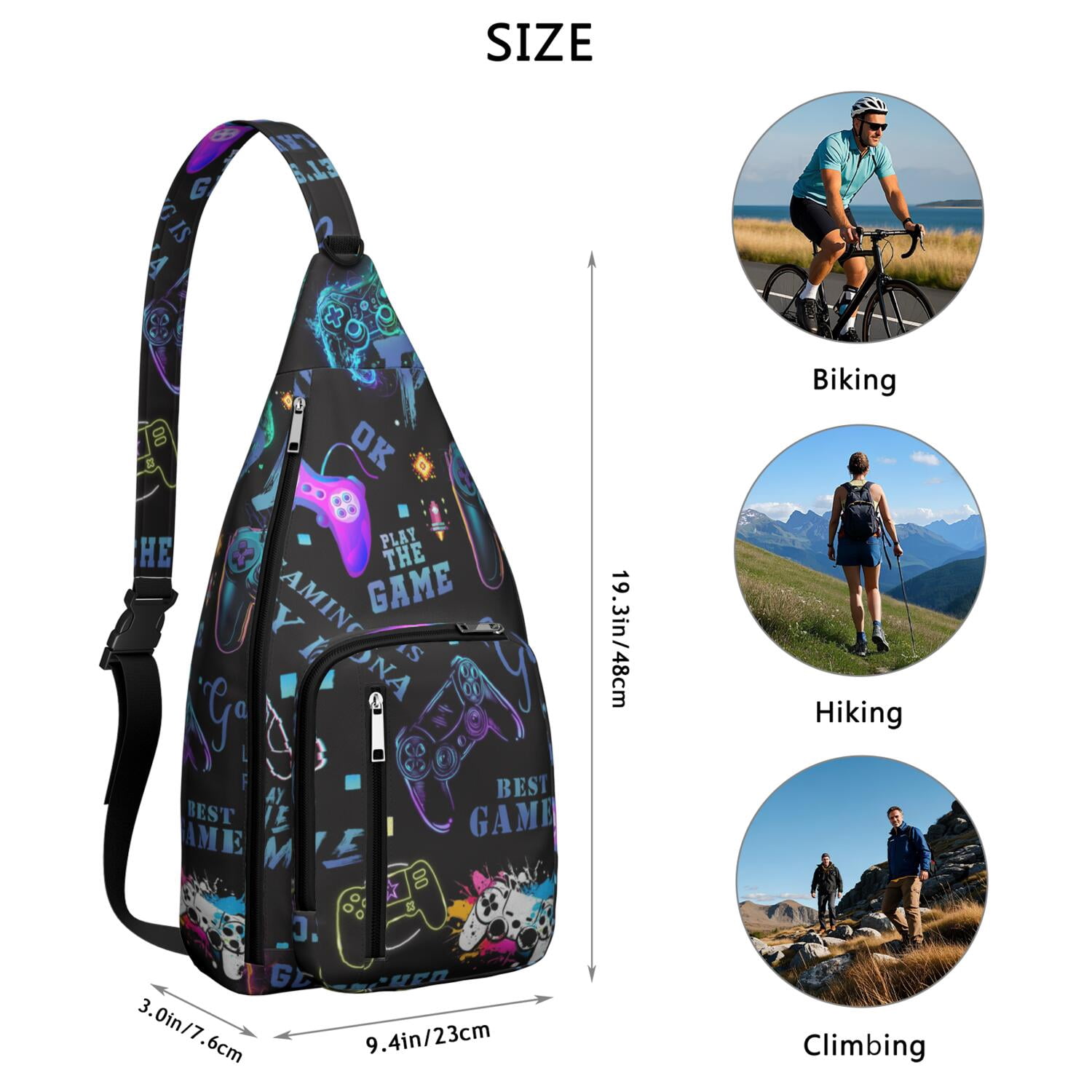 Gaming Controller Print Sling Bag&nbsp;- Cool Retro Joystick Pattern Crossbody Backpack for Gamers, Water-Resistant Shoulder Pack (Colorful Graffiti Design, Lightweight & Durable)