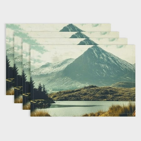 

Pratyus 4pcs Mountains Theme Party Table Holiday Linen Placemat Decor for Birthday Christmas Buffets Home Decoration 18x12in