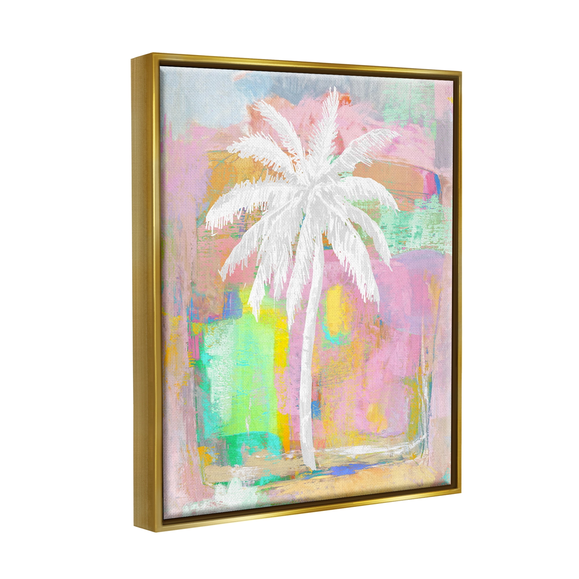 Stupell Industries Pastel Palm Tree Tropical Layered Brush Strokes Painting  Metallic Gold Floating Framed Canvas Print Wall Art, Design by Kristen Dew 
