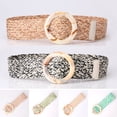 thumbnail image 2 of Wide Adjustable Imitation Straw Weaving Waist Belt Handcrafted Braided Round Buckle Belt Clothes Ornament, 2 of 8