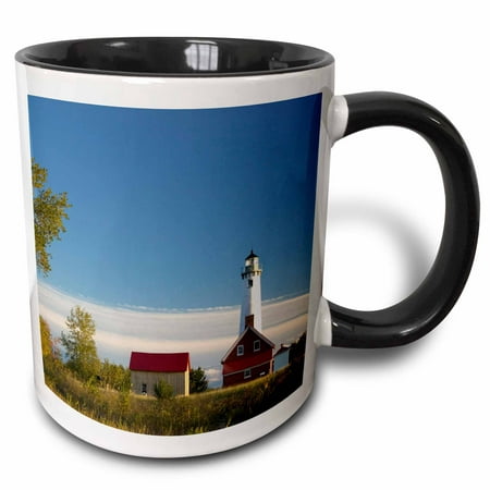 

3dRose Michigan Tawas Point Lighthouse on Lake Huron - US23 WBI0139 - Walter Bibikow - Two Tone Black Mug 11-ounce
