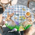 thumbnail image 2 of Easter Bunny Round Tablecloth, Fitted Table Cover with Elastic for 55"-60" Round Tables, Spring Easter Eggs Floral Blue Plaid Table Cloth Outdoor Indoor Dinning Party Waterproof Tablecloths, 2 of 7