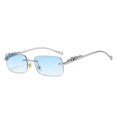 thumbnail image 1 of Gafas de sol cuadradas sin marco con decoración, gafas de sol de metal con cabeza retro para hombres y mujeres, 1 of 6