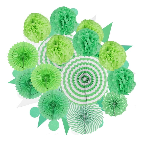 Phenofice Birthday Party Decor Set 20 Pieces Hanging Green Tissue Paper Fans Pom Poms Honeycomb