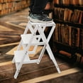 thumbnail image 3 of ToppiJoy 3-Layer Folding Step Ladder, Portable Folding Wooden Step Stool, 3 of 13