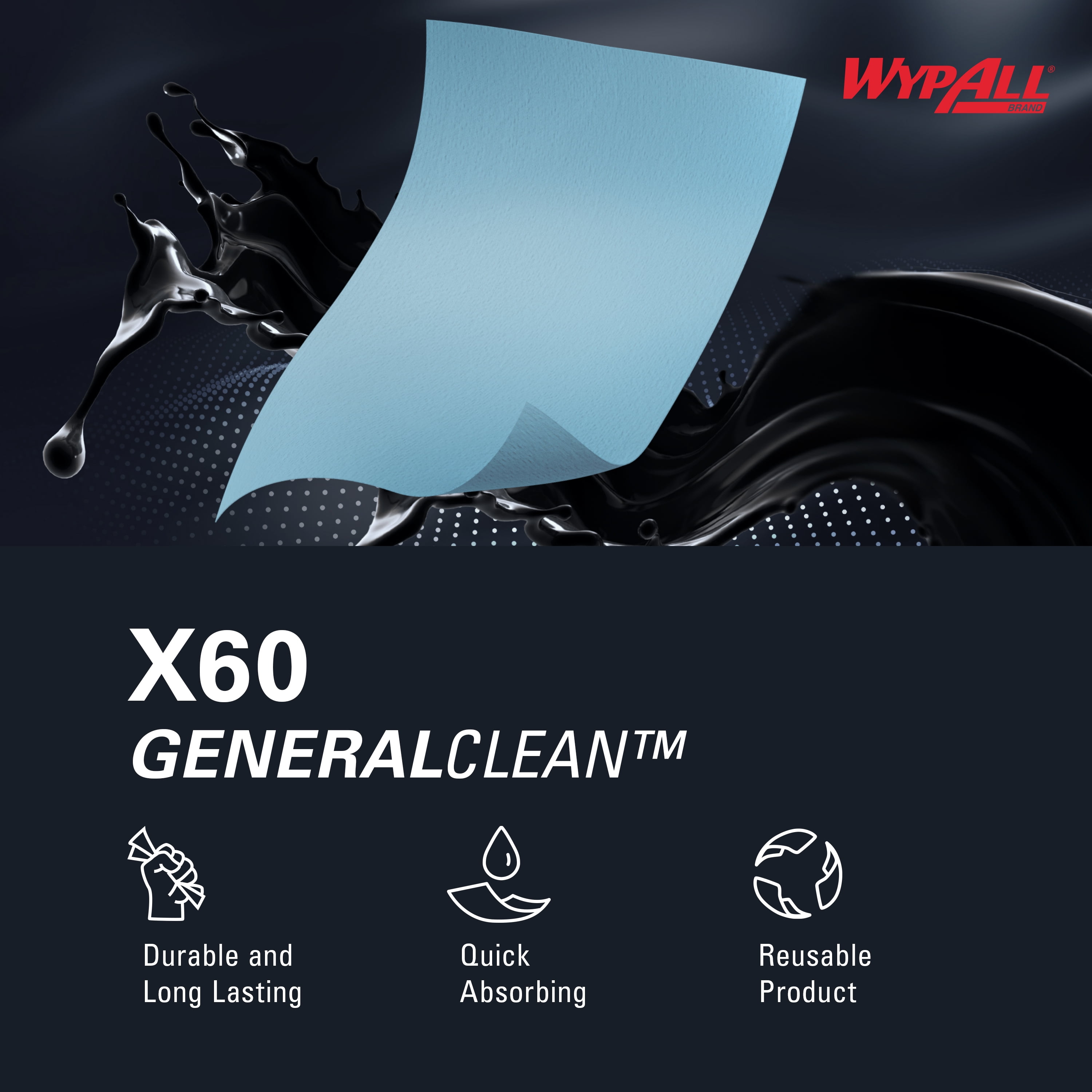 WypAll GeneralClean X60 Cloths Multi-Task Cleaning Wipes, Jumbo (34965), Strong and Absorbent Towels, Blue (1 Roll of 1,100 Sheets, 1,100 Sheet Total)