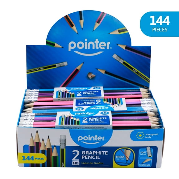 Pointer Colorful Body Graphite Pencils, Soft Eraser, HB, 12 Count, 12 pack