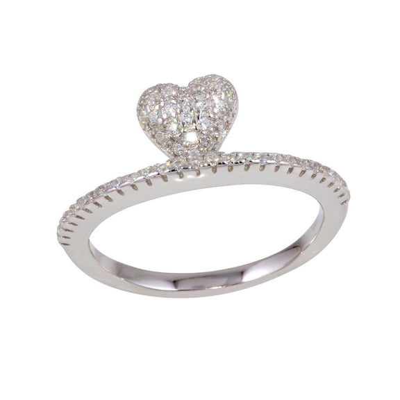 Polished Rhodium Plated 925 Sterling Silver Heart Ringing Love Band White CZ Female Size 6